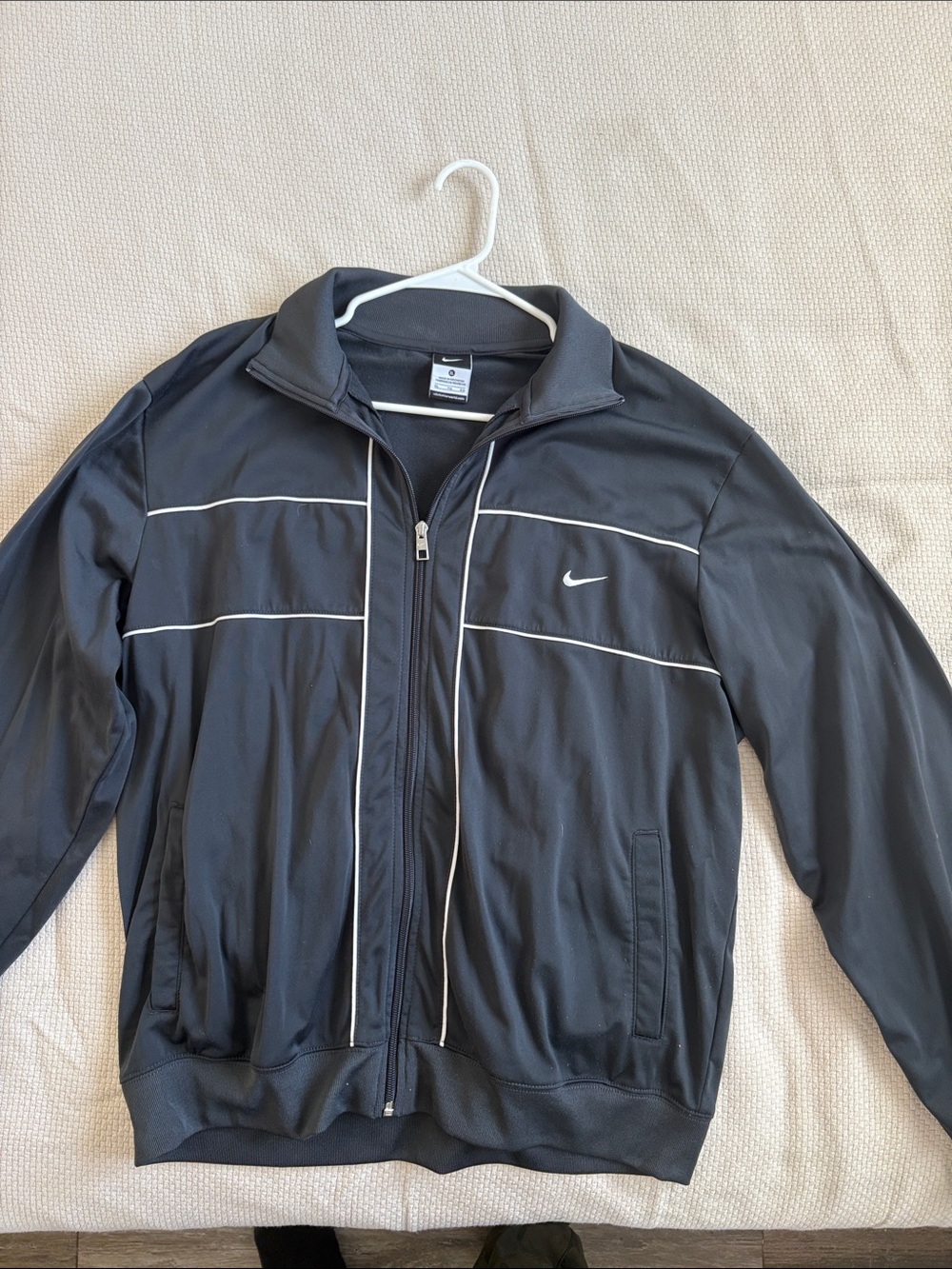 Nike Black Lightweight Track Jacket with White Piping